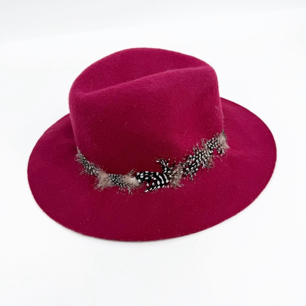 The Hatter Company Burgundy Wool Felt Hat With Feathers. Boho, Festival